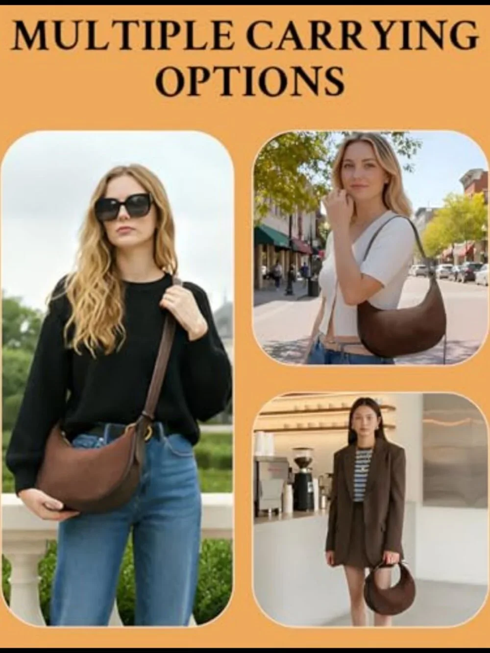 Herald Suede Leather Hobo Shoulder Crossbody Bag for Women Adjustable Strap